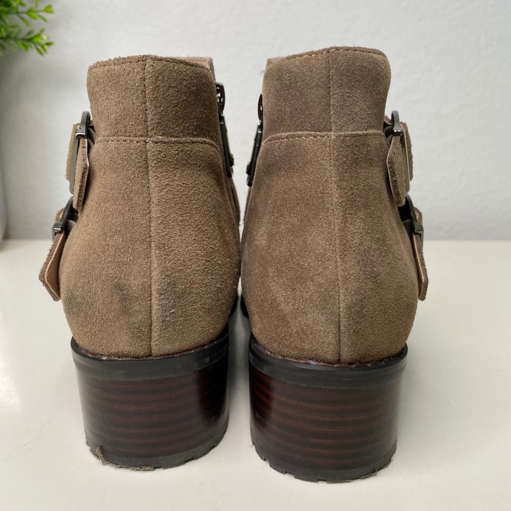 Blondo Shanna Waterproof Suede Ankle Boots Taupe Brown Moto Booties Zip Size 8 - Picture 6 of 12